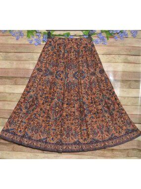 Vtg 90's JH Collectibles Size 6 Pleated Midi Skirt Brown Floral High Waist Union